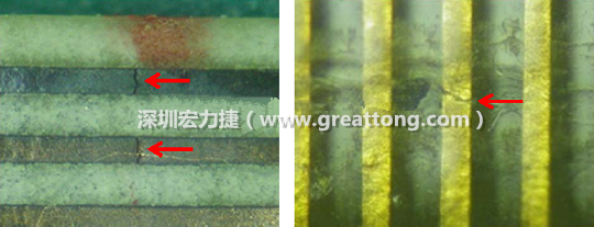 如果擔心這個方法可能對弄斷銅箔線路，也可以試著將銅箔線路旁沒有銅箔的位置切開，然后試著撕開剝離外層護膜(cover film)，達到相同的目的