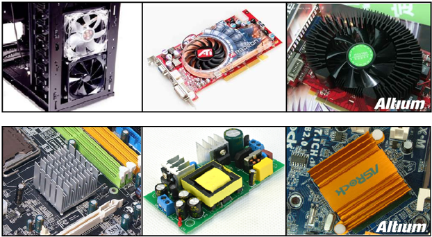 承載大電流的電路中功耗損失所產(chǎn)生的熱量應梳離發(fā)熱器件以對抗溫升。大家都可能熟悉電腦處理器上使用的風扇和散熱片。